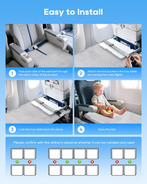 ANYSWEET Toddler Airplane Bed, Portable Airplane Seat Extender Travel Bed for Kids, Soft Baby Plane Travel Essentials for Flying, Toddlers Long Flight Must Haves Footrest