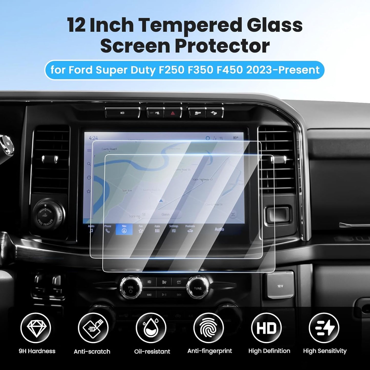 2PCS 2023-2025 2026 F250 F350 F450, 12 Inch Canvcle Screen Protector for Ford Super Duty Touch Screen Protector