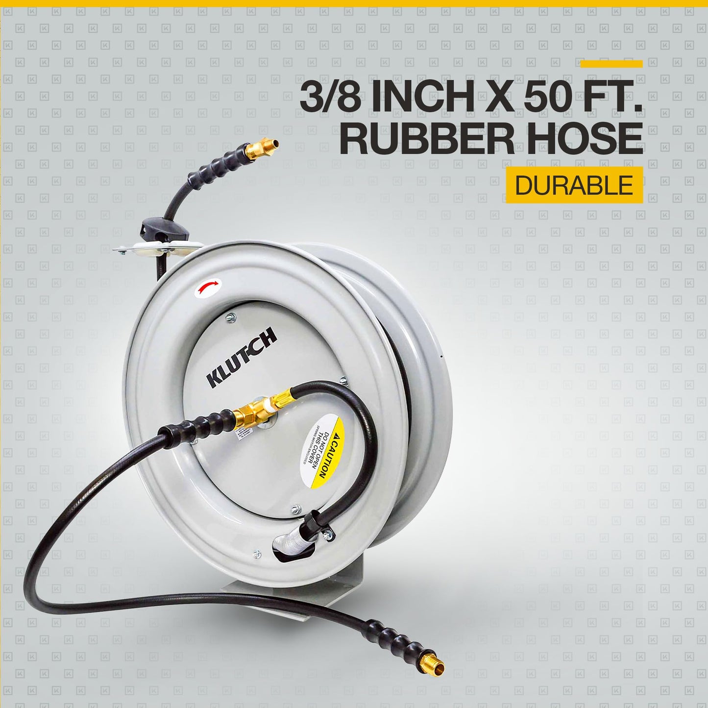Klutch Auto Rewind Air Hose Reel - with 3/8in. x 50ft. Rubber Hose, 300 PSI