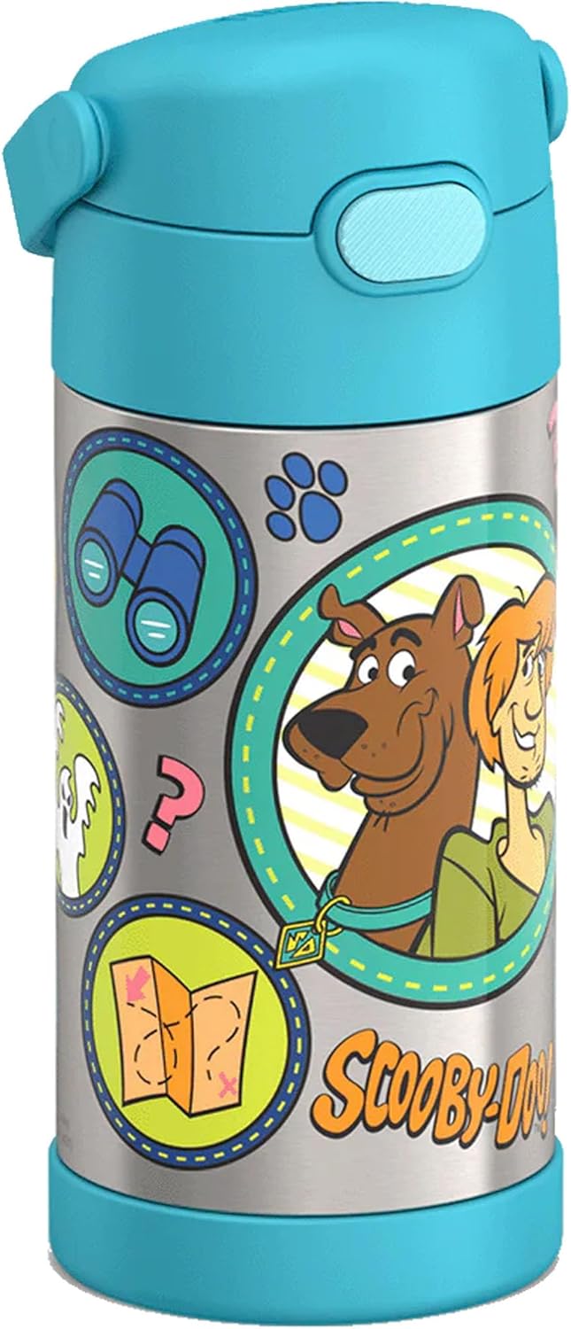 THERMOS FUNTAINER Water Bottle - 12 Ounce Kids Stainless Steel Insulated Bottle with Straw | Scooby-Doo Design