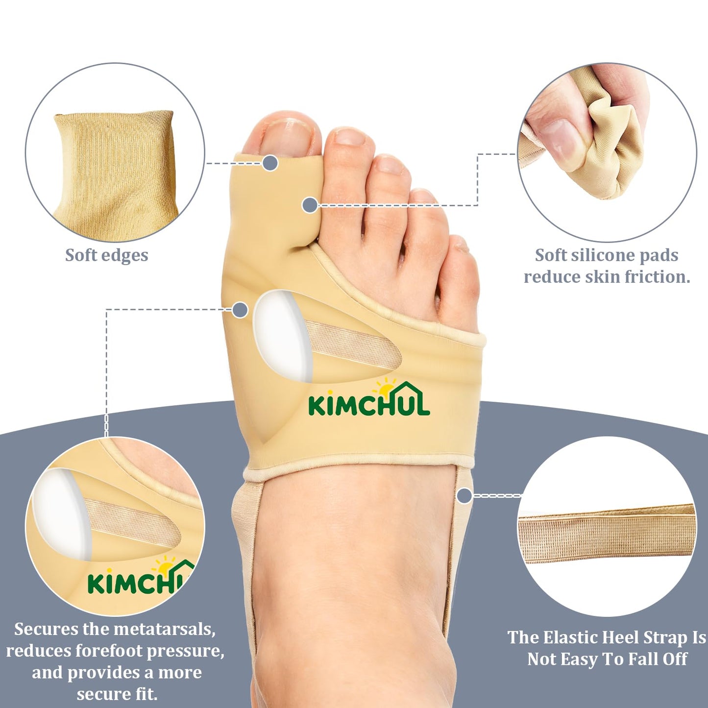 KIMCHUL 2-Pack Bunions Corrector, Unisex, Upgraded Version—Separates the big toe to relieve pain, breathable support-style bunions corrector for day and night use