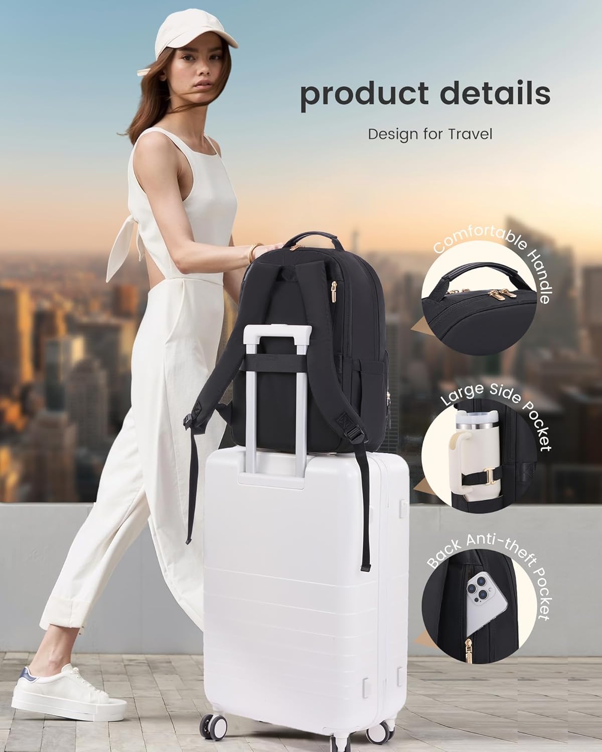 Backpack 15.6" Backpack LOVEVOOK Laptop for Women with Leather Trim & Tumbler Pockets, Work Purse, Travel Personal Item