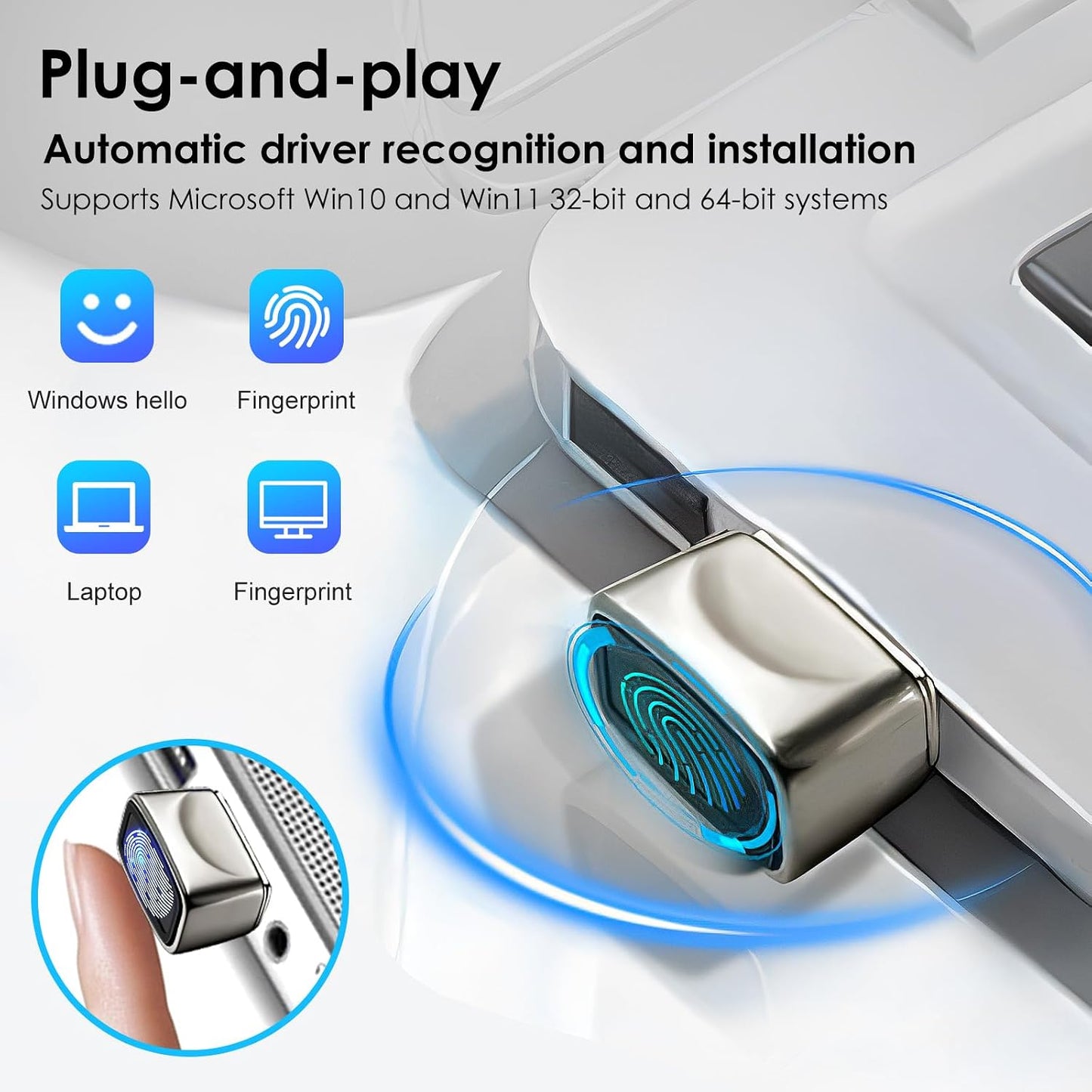 Windows10/11, Setup-Windows USB Fingerprint Reader for Windows Hello Mini Fingerprint Scanner,Metal Shell Auto Driver