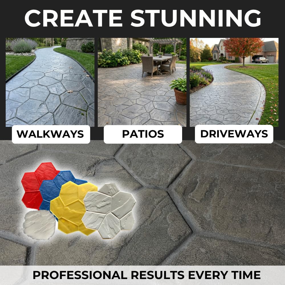 Bluestone Random Stone Concrete Stamps Set of 5 | Made in USA | 29" x 29" | Durable Rigid & Flexible Mats for Driveways, Walkways and Patios – SM 1901/S-5