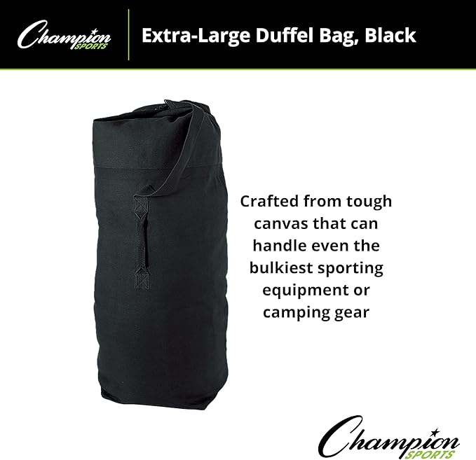 Champion Sports 22 Oz. Top Loading XLarge Canvas Duffel Bag with Strap and Carry Handle