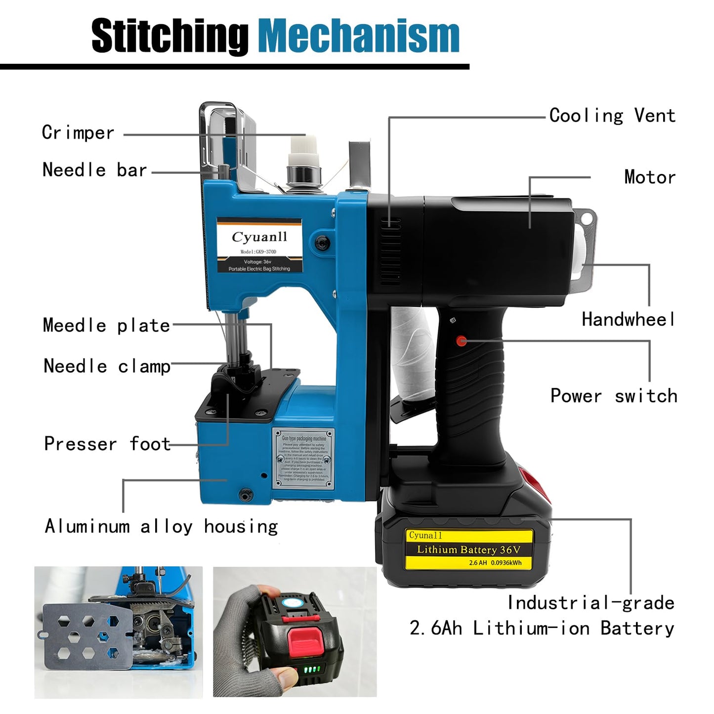 Bag Sewing Machine-Portable Battery Handheld Cordless Bag Sewing Machine,Automatic Bag Stitcher With Thread for Burlap Sack, Canvas,Feed Sacks,Rice Bags,Jute Bags,Seed Bags(Machine+1 battery)-Blue