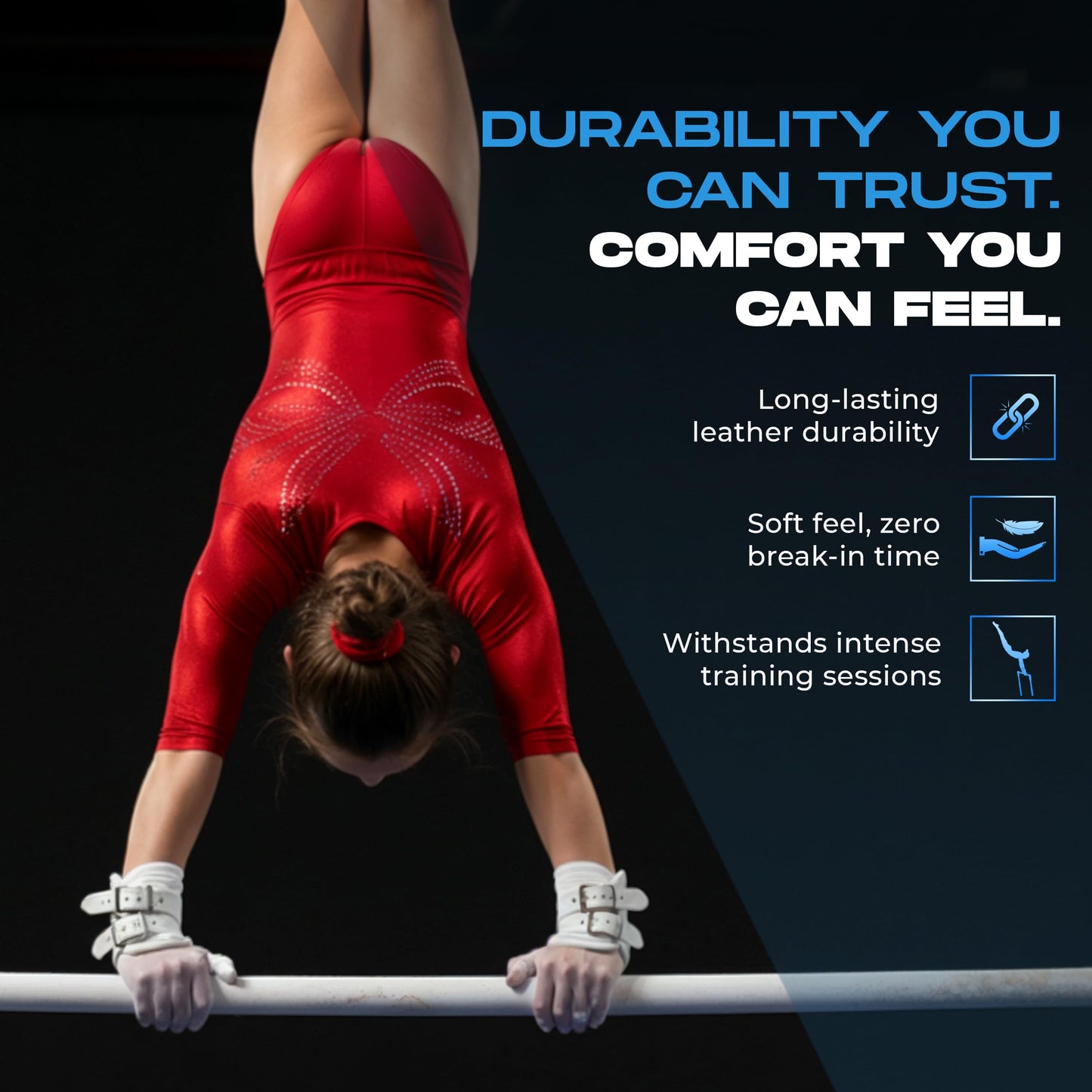 Gibson Athletic Double Buckle Just Right Uneven Bar Grips, Gymnastics, Girls, White, Large