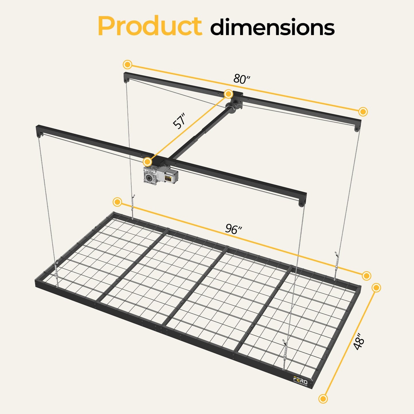 FERO Motorized Overhead Garage Storage Rack with Remote Control, Heavy-Duty Ceiling Mounted Organizer, 4x8 FT Ceiling Storage Lift System, Space-Saving Hanging Garage Shelves, 325 LBS Capacity