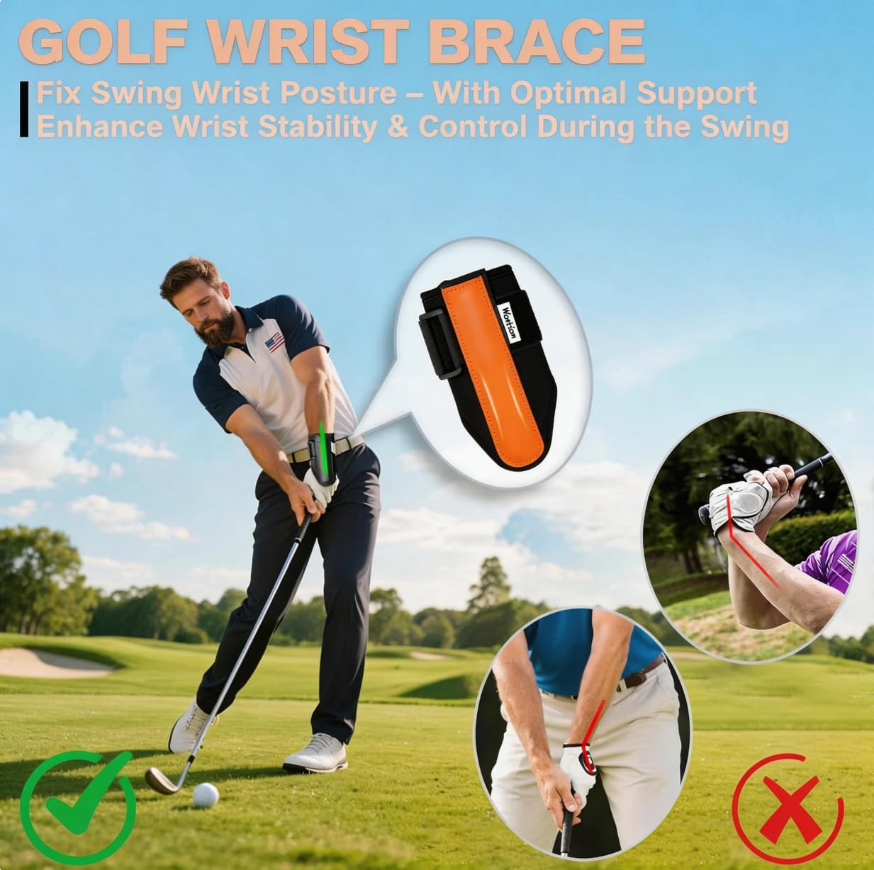 WENTCCION Golf Wrist Brace & Golf Swing Trainer Aid - Ambidextrous Hinge Training Support with Medical-Grade Splint, Post-Injury Recovery & Swing Correction for Men Women