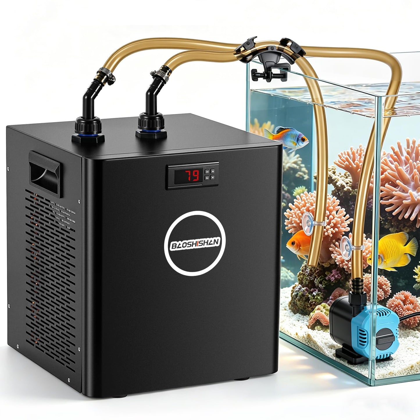 BAOSHISHAN 1/3 HP Aquarium Chiller 79 Gallons 300L Water Cooling System Set