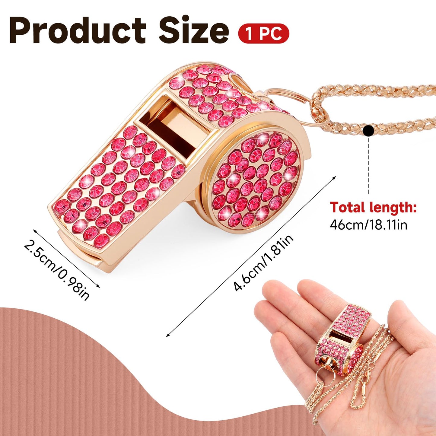 Zelphvt Metal Rhinestone Lanyard Whistle Gold Bling Whistle, Sparkling Crystal Rhinestone Whistle with Chain Lanyard for Coach, Referee, Basketball, Teachers