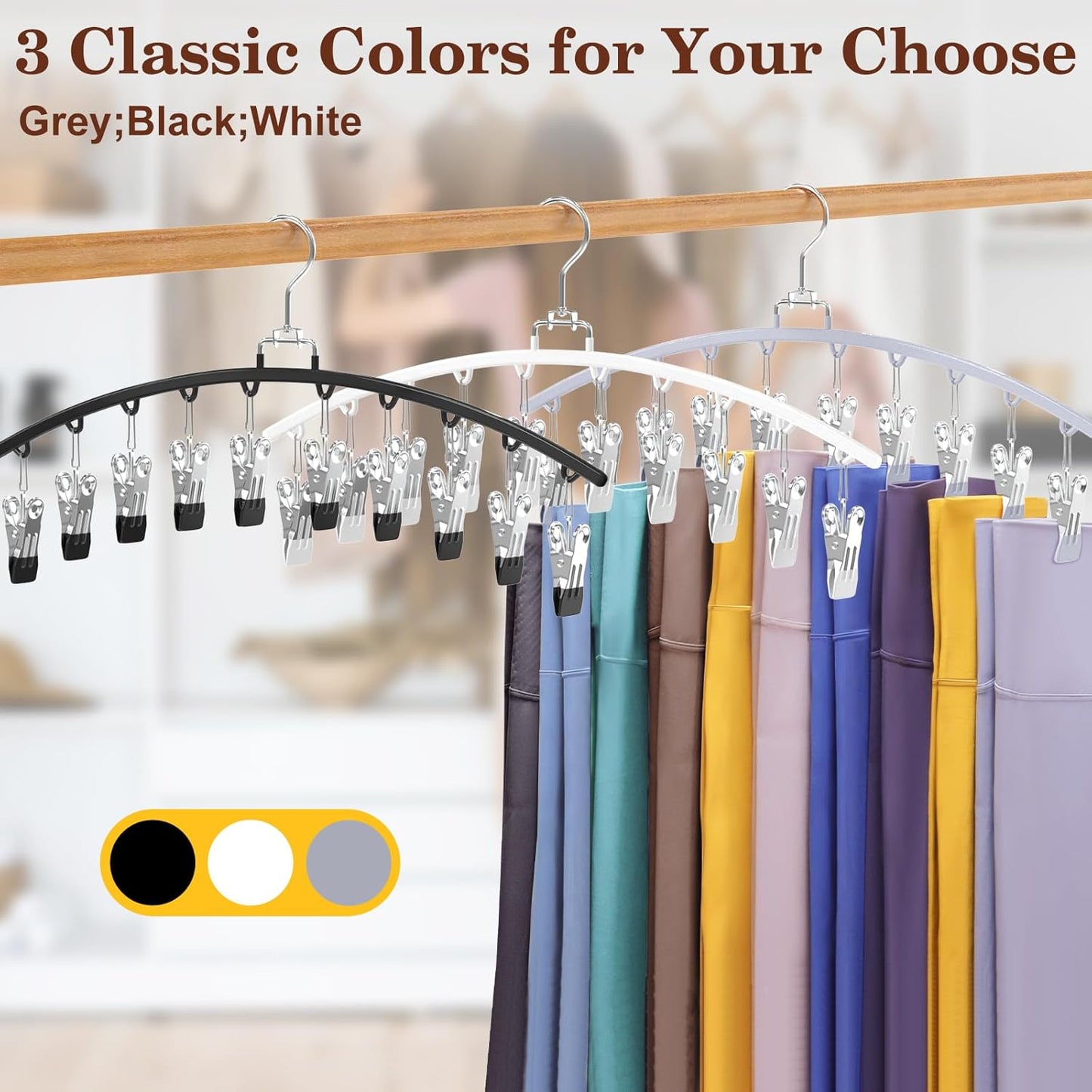 Skiennix Legging Organizer - 360° Swivel Space-Saving Metal Hangers with 20 Clips | White
