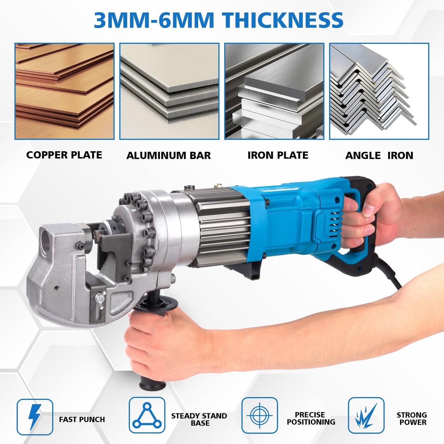 CENTALL 1300W Electric Hydraulic Hole Puncher Φ1/4"-4/5" Hydraulic Punching Machine Punching Tool Portable Punch Machine with 5 Dies for Iron Copper Aluminum Plate Angle Steel PM20 (Blue)