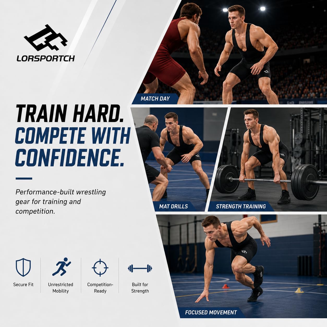 LORSPORTCH Men's wrestling Powerlifting Singlet Standard Active Sleeveless Bodysuit Uniform Leotard Jumpsuits Singlet Black XL