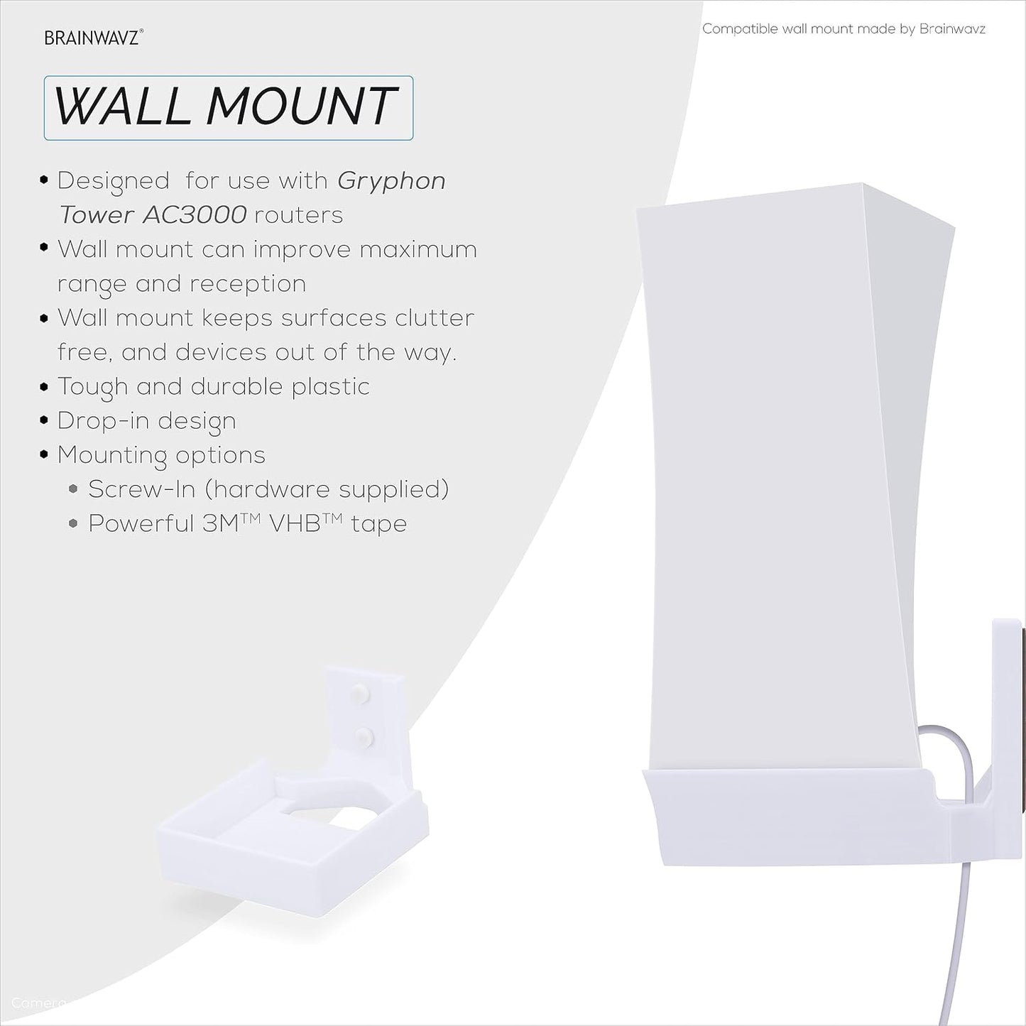BRAINWAVZ AC3000 Wall Mount for Gryphon Tower Mesh WiFi Router, Easy to Install Holder Bracket, Reduce Interference