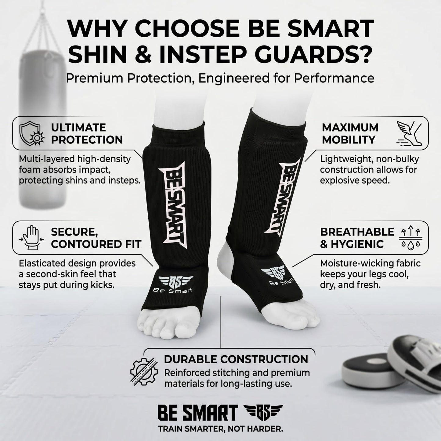 Kids Shin Instep Pads MMA Leg Foot Guards Muay Thai Kick Boxing Guard Protector (Black, XXS (9 to 13 Years))