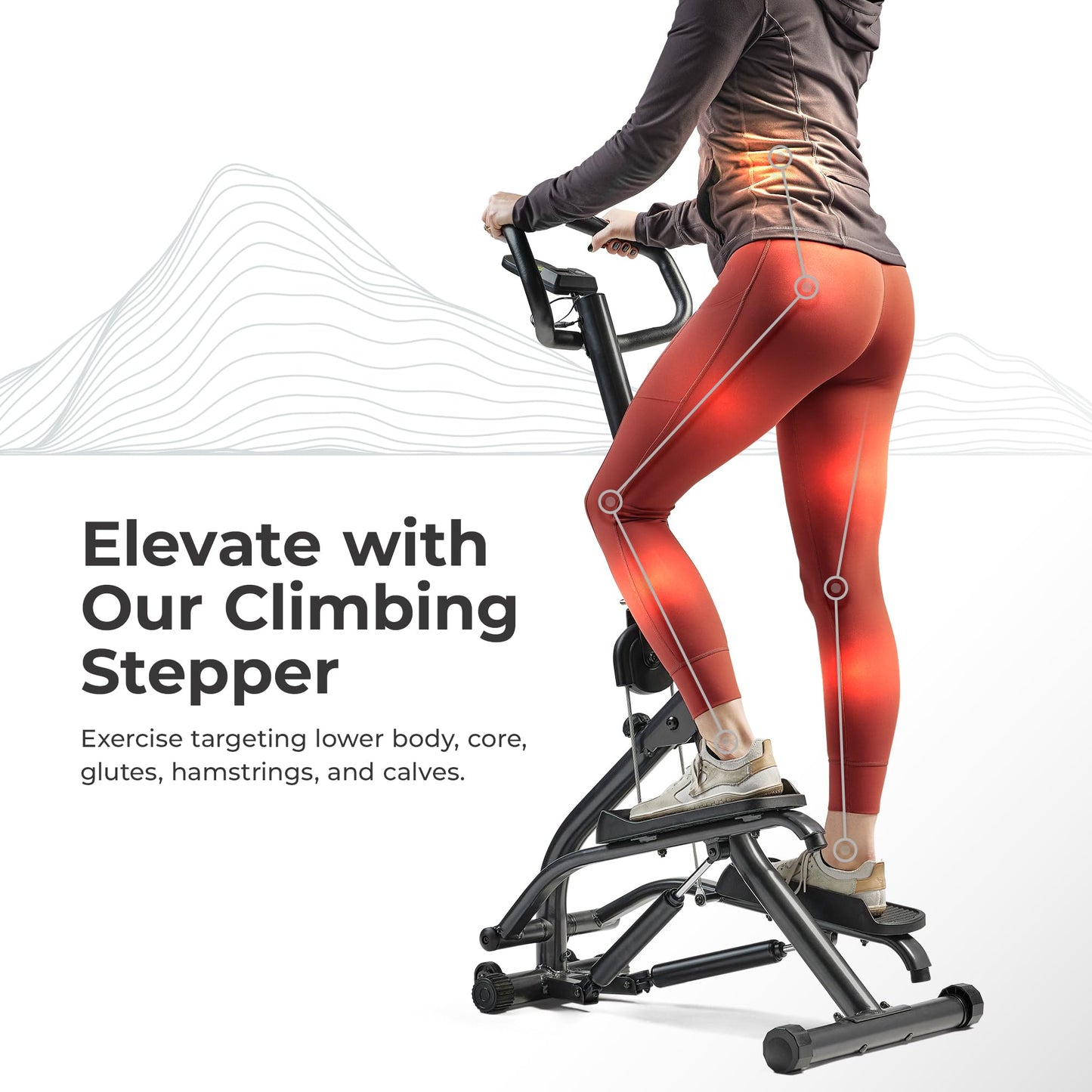 Sunny Health & Fitness 16.9-Inch Mountain Climb Stair Stepper with Handlebar, SunnyFit App Trainer-Led Workouts, Low-Impact Full-Body Cardio, Compact Folding Design - SF-S021001