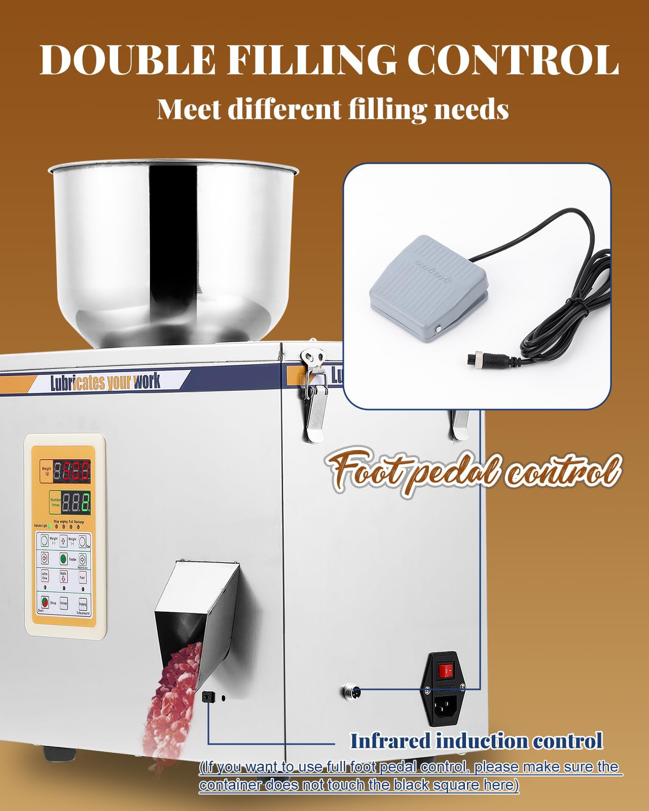 Hanchen Powder Filling Machine 1-50g Particle Weighing Filling Machine Automatic Powder Filling Filler for Tea granules Seeds Grains Powder Glitters with Foot Pedal 110v