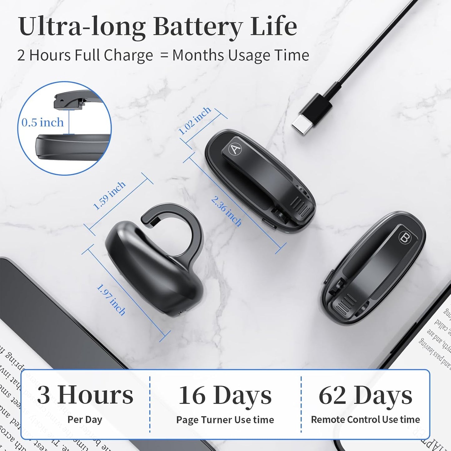 Resptasski [2 Clips] Finger Ring Kindle Page Turner Remote Control for Paperwhite: Rechargeable Wireless Clicker