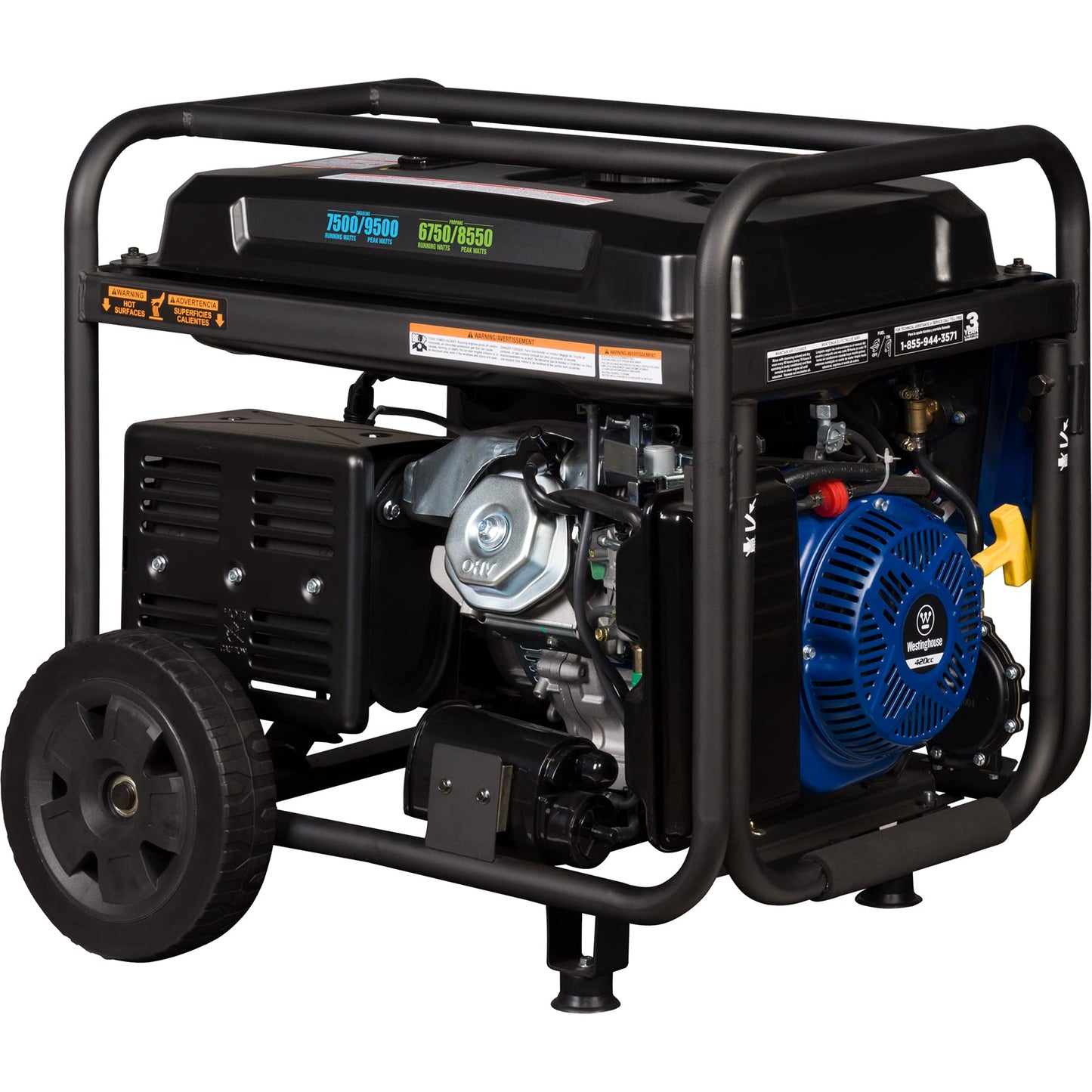 Westinghouse 9500 Peak Watt Dual Fuel Home Backup Portable Generator, Electric Start, Transfer Switch Ready, Gas & Propane Powered, CO Sensor