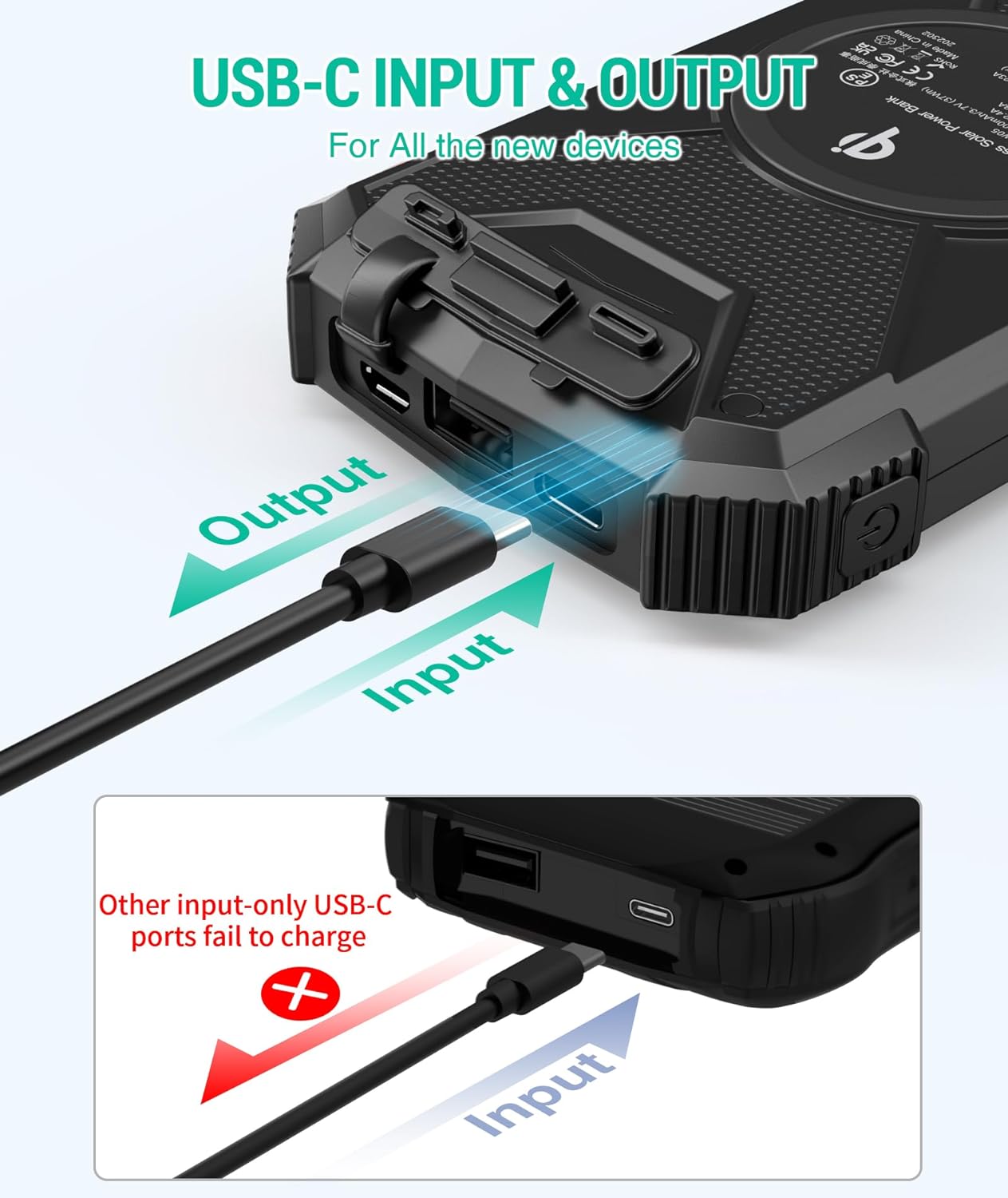 BLAVOR 10,000mAh, 20W Pack Solar Power Bank Portable Wireless Charger, Fast Charging External Battery with USB C