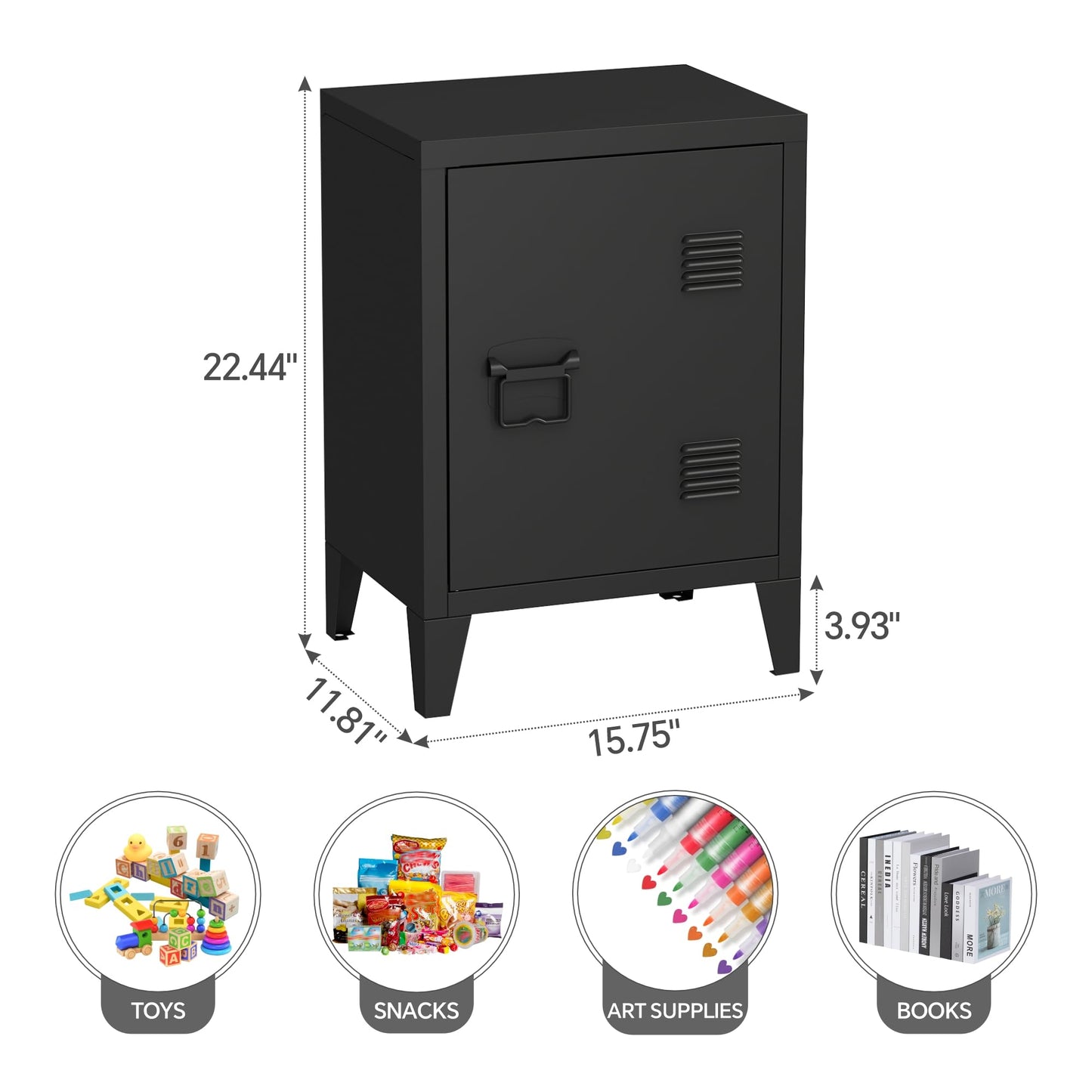 MIOCASA Metal Nightstand Modern End Side Table Steel Bedside Storage Cabinet with Shelf Easy Assembly for Living Room Bedroom