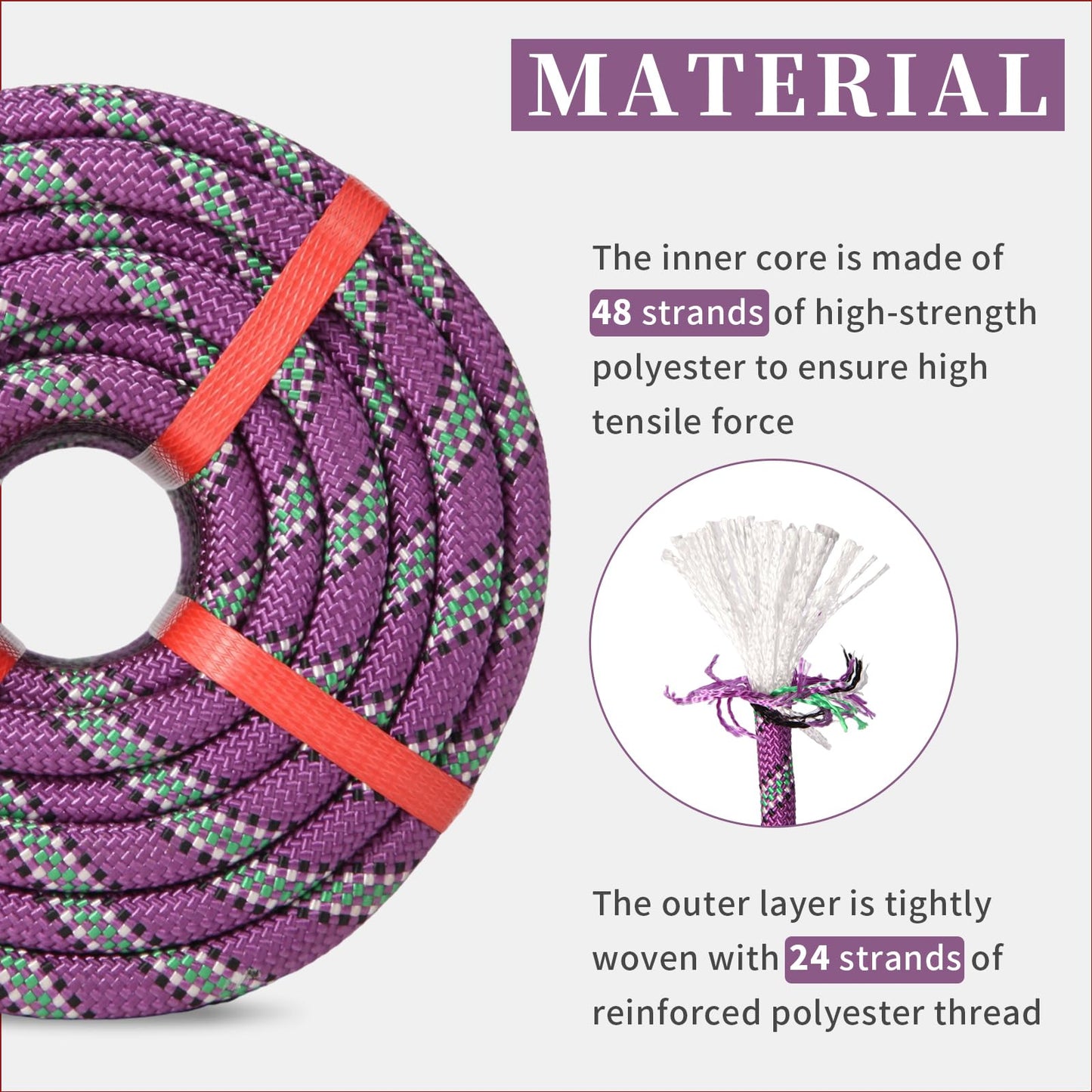 Arborist Rope Tree Climbing Rope(1/2 Inch x 100ft) 48 Strands Bull Rope for Construction Climbing Swing Sailing