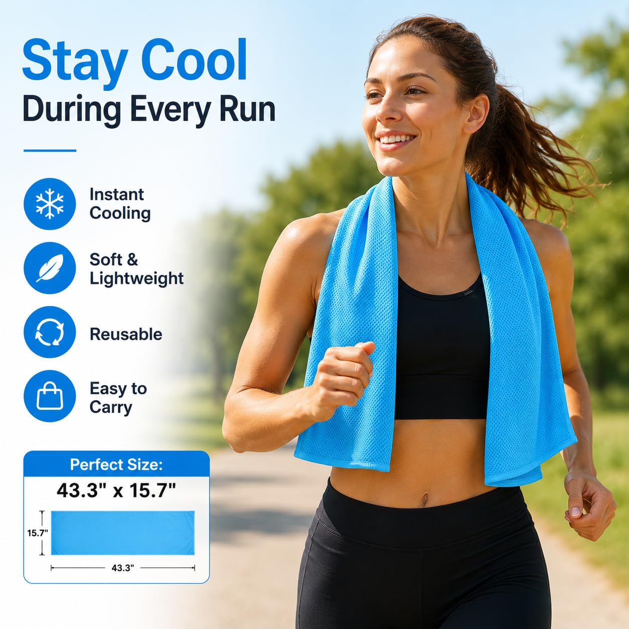 Cooling Towels 43.3" x 15.7" - Ice Towel, Sweat Towel, Cooling Towels for Neck & Face & Cooling Neck Wraps for Summer Heat - Neck Cooler for Quick Cool Down for Gym, Running, Golf, Yoga & Sports