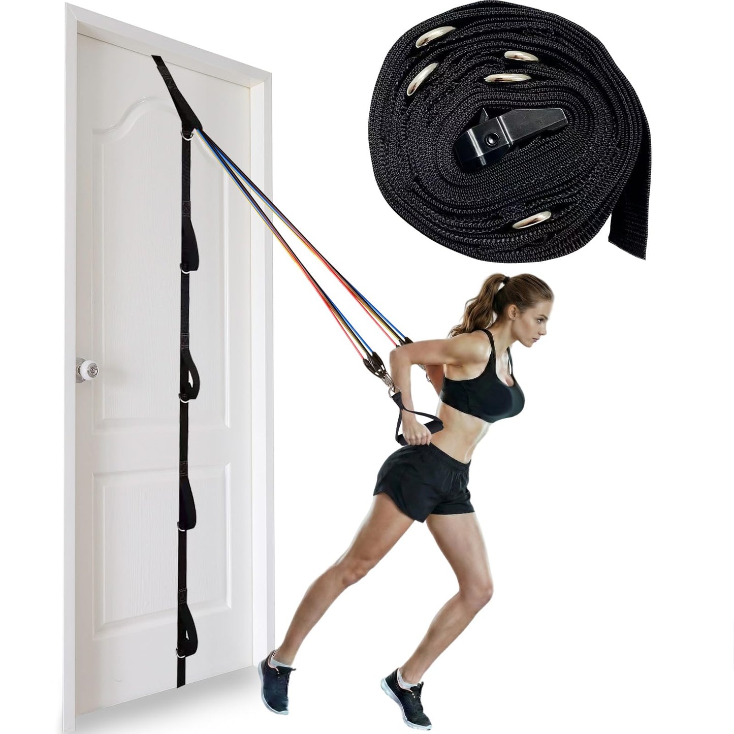 GKAI-XYZ Door Anchor Strap for Resistance Bands - Multi-Point Door Gym Attachment with 5 Stainless Steel D-Rings - Adjustable Home Fitness Equipment for Full Body Workout & Strength Training