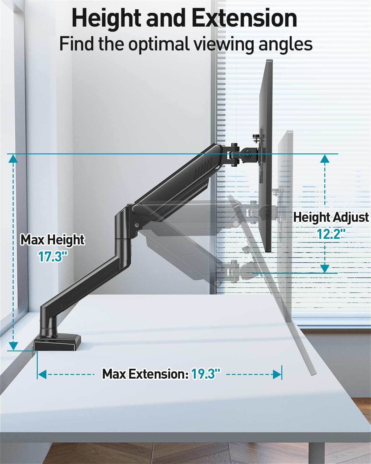 MOUNT PRO 13 32 inch 4.4 22lbs Clamp/Grommet 75/100mm Single Monitor Arm Desk Mount Fits to Computer Screens, Holds