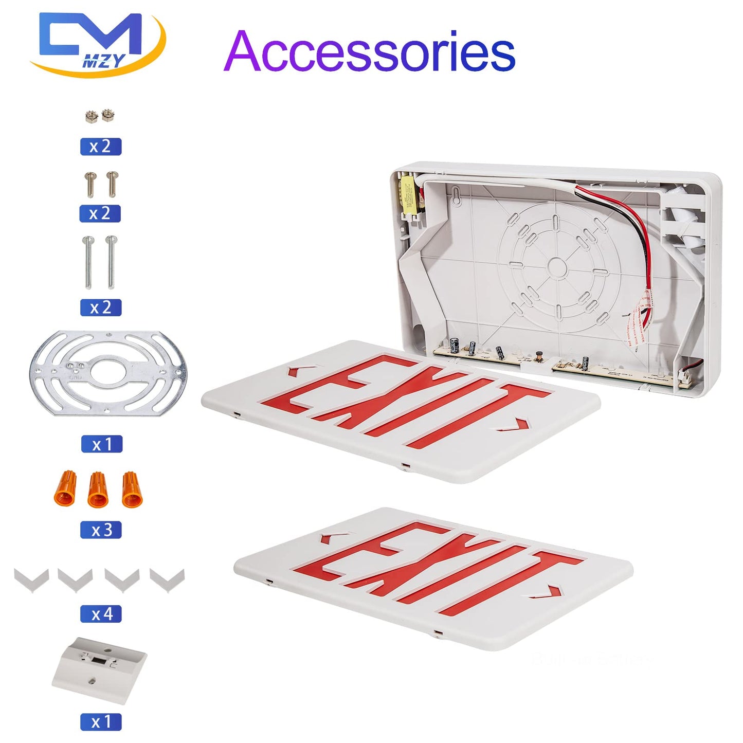 CM MZY Emergency Exit Sign, Red Double Face Exit Signs with Battery Backup, UL Certified, US Standards, Emergency Exit Light, AC 120V/277V, 1 Pack
