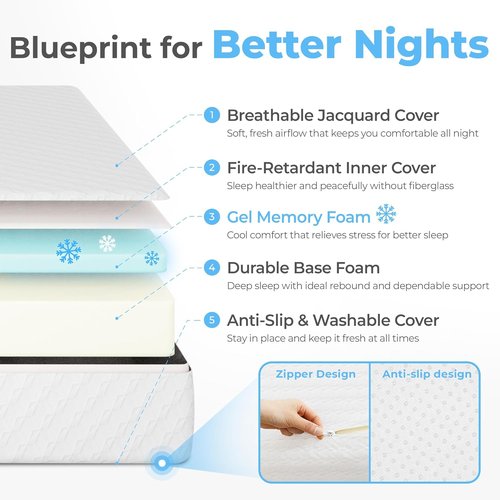 Neo Sleep 10 Inch King Cooling Gel Memory Foam Mattress - Medium Firm Pressure Relief | CertiPUR-US Certified