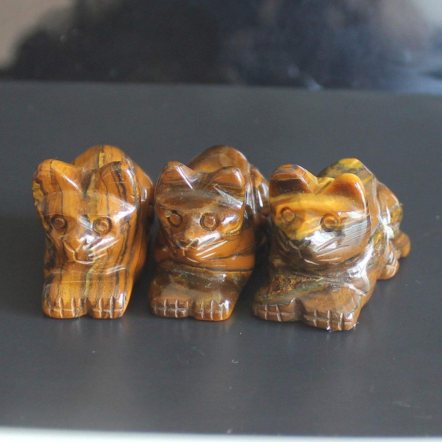 Skiennix 1.6'' Hand-Carved Mixed Gemstone Crystal Cat Figurine | Unique Iron Tiger Eye Design