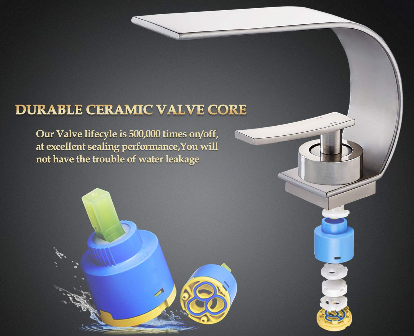 becola Modern Bathroom Faucet, Low Arc Brass Ceramic Valve Vanity Single Hole Bathroom Sink Faucet, Touch On Single Handle Hot and Cold Water Mixer Tap - Brushed Nickel