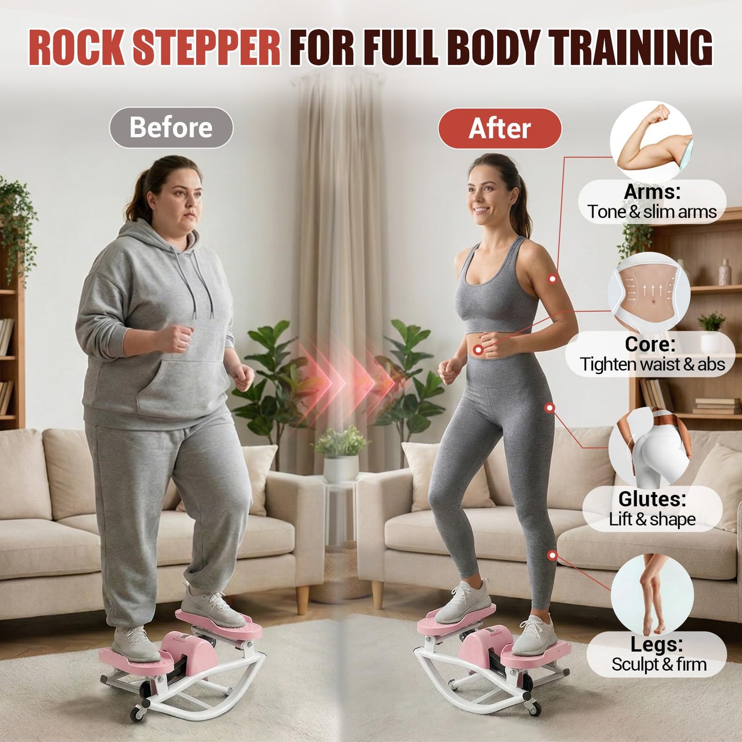 Rock Stepper for Exercise at Home, Rocking Stepper Side to Side with Resistance Bands & Digital Display, 300 LBS Capacity Full Body Workout Low-Impact Knee-Friendly Anti-Slip Side Stepper