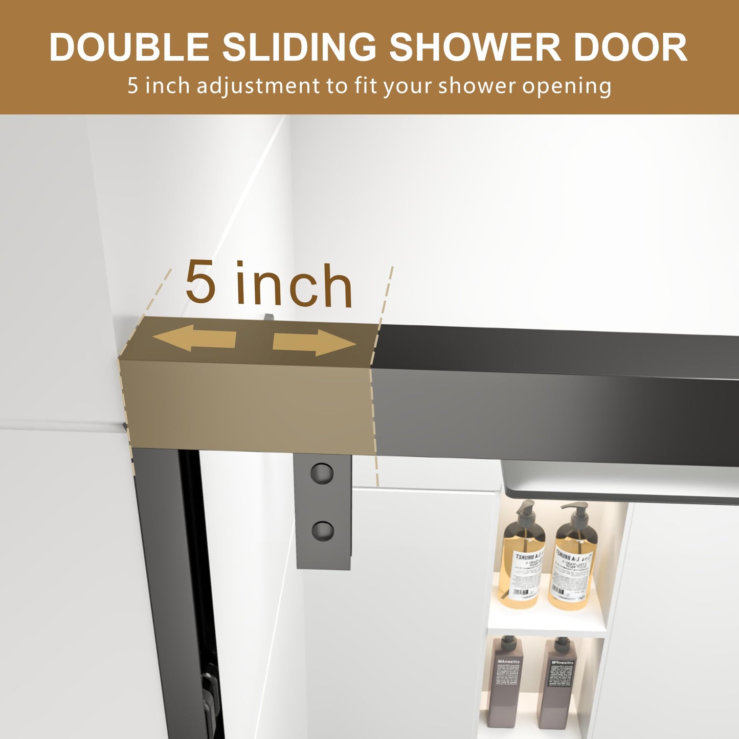 RFN 50-54" W x 76" H Framed Bypass Double Sliding Shower Door, 1/4" (6 mm) Easy-to-Clean Treated Clear Tempered SGCC Glass,Bathroom Door(Matte Black, 50-54" W*76" H)