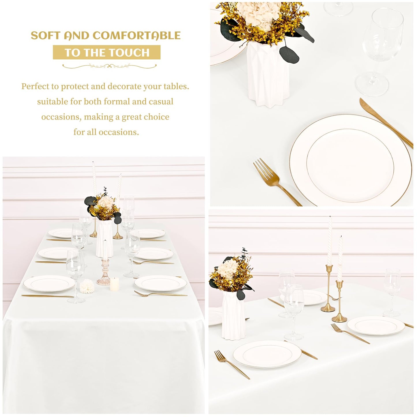 Showgeous 12 Pack Ivory Rectangle Tablecloth, 60 x 126 Inch, Wrinkle & Fade Resistant, Polyester, Perfect for 8 Foot Rectangle Tables, Wedding Parties, Banquet Dinners