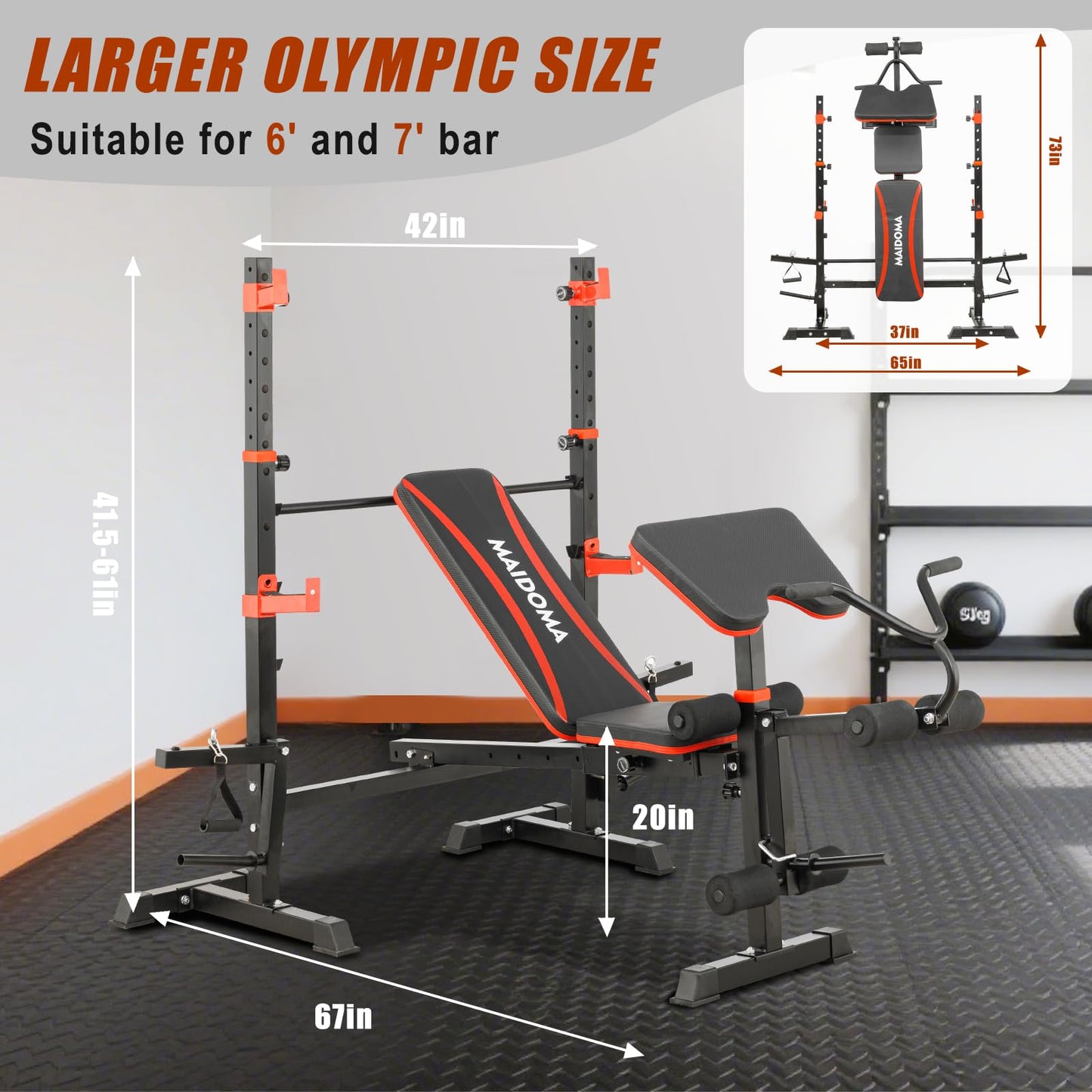 MAIDOMA Weight Bench Set with Leg Extension and Leg Curl, Adjustable Bench Press Set with Squat Rack, Foldable Flat Incline Decline Workout Bench for Home Gym Full Body(US Stock) (Red)