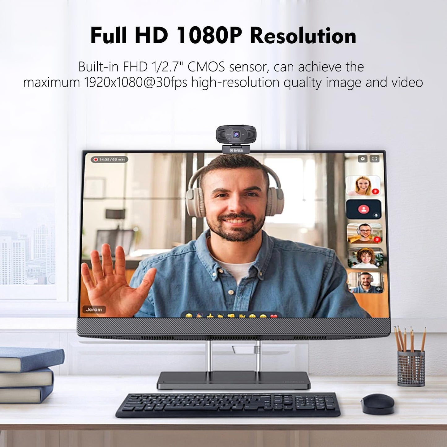 TOALLIN 1080P 90 Full HD Webcam with Dual Microphones, Computer Web Camera, Wide Angle View Without Distortion, USB
