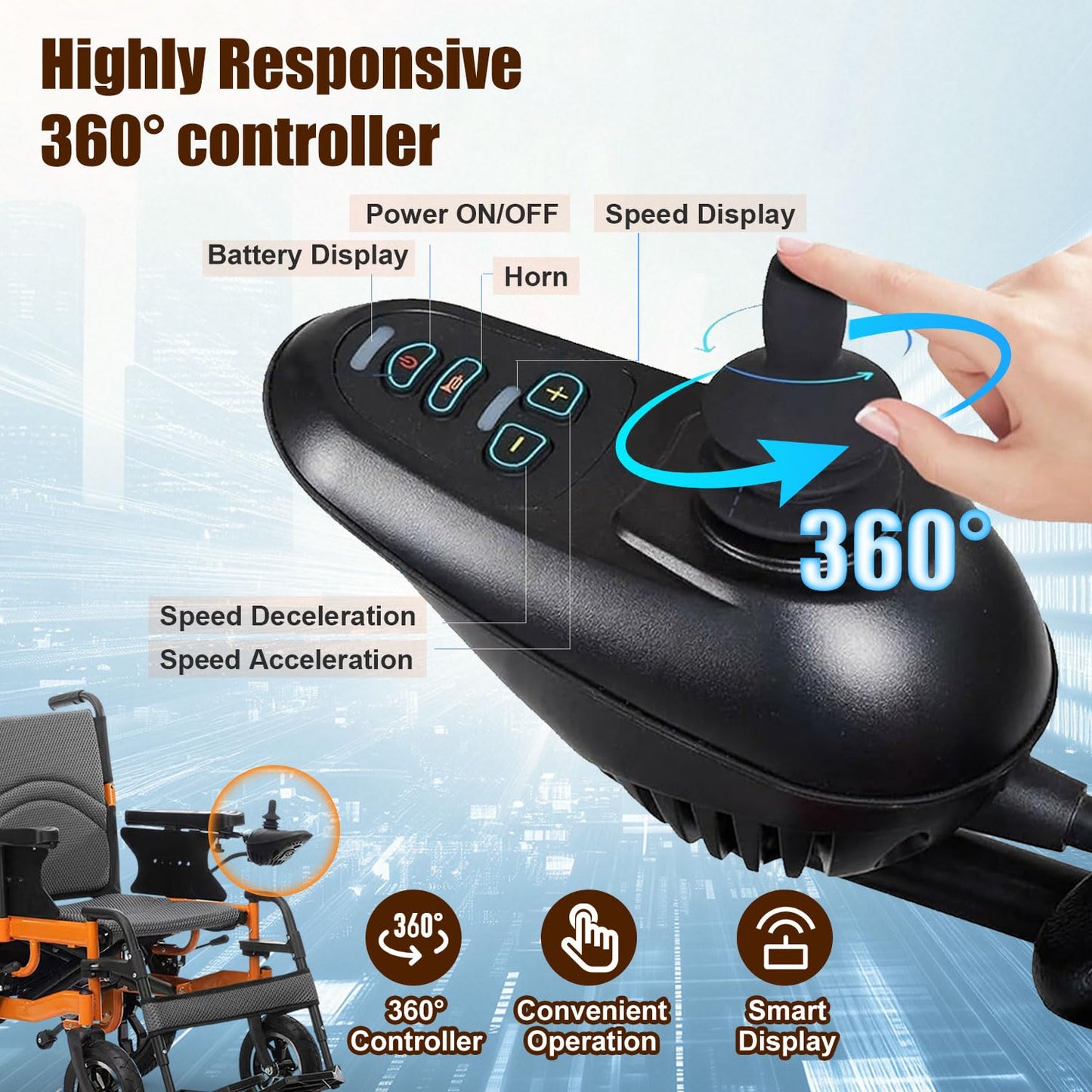 20" Seat Width Electric Wheelchairs for Adults,Power Motorized Foldable Wheelchairs for Seniors Support 350 LBS,25 Miles Range,Airline Approval & 500W Motors All-Terrain Motorized Wheelchair