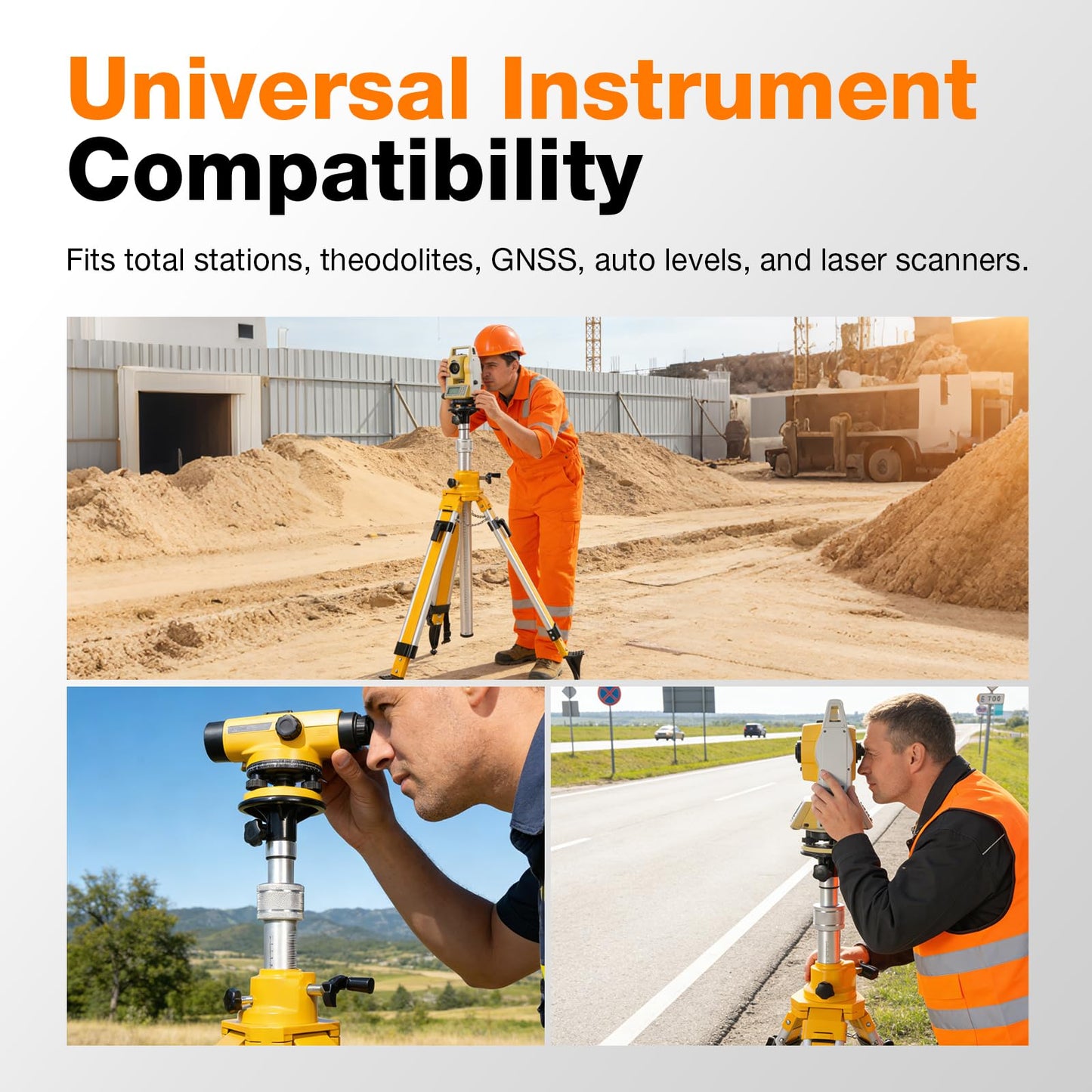 MOETER Heavy Duty Elevator Tripod for Laser Level, Adjustable Legs Surveying Tripod, 27" to 94" Height Adjustable for Cross & Rotary Lasers, Auto Levels, Theodolites, and Total Stations