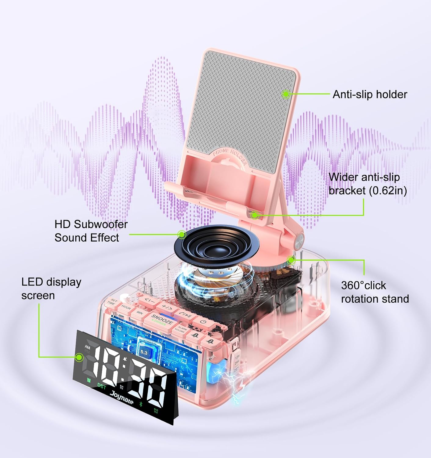 Joymate 360 Gifts for Women Girls, Phone Stand with Bluetooth Speaker Rotable Angle Adjustable Cell Phone Holder
