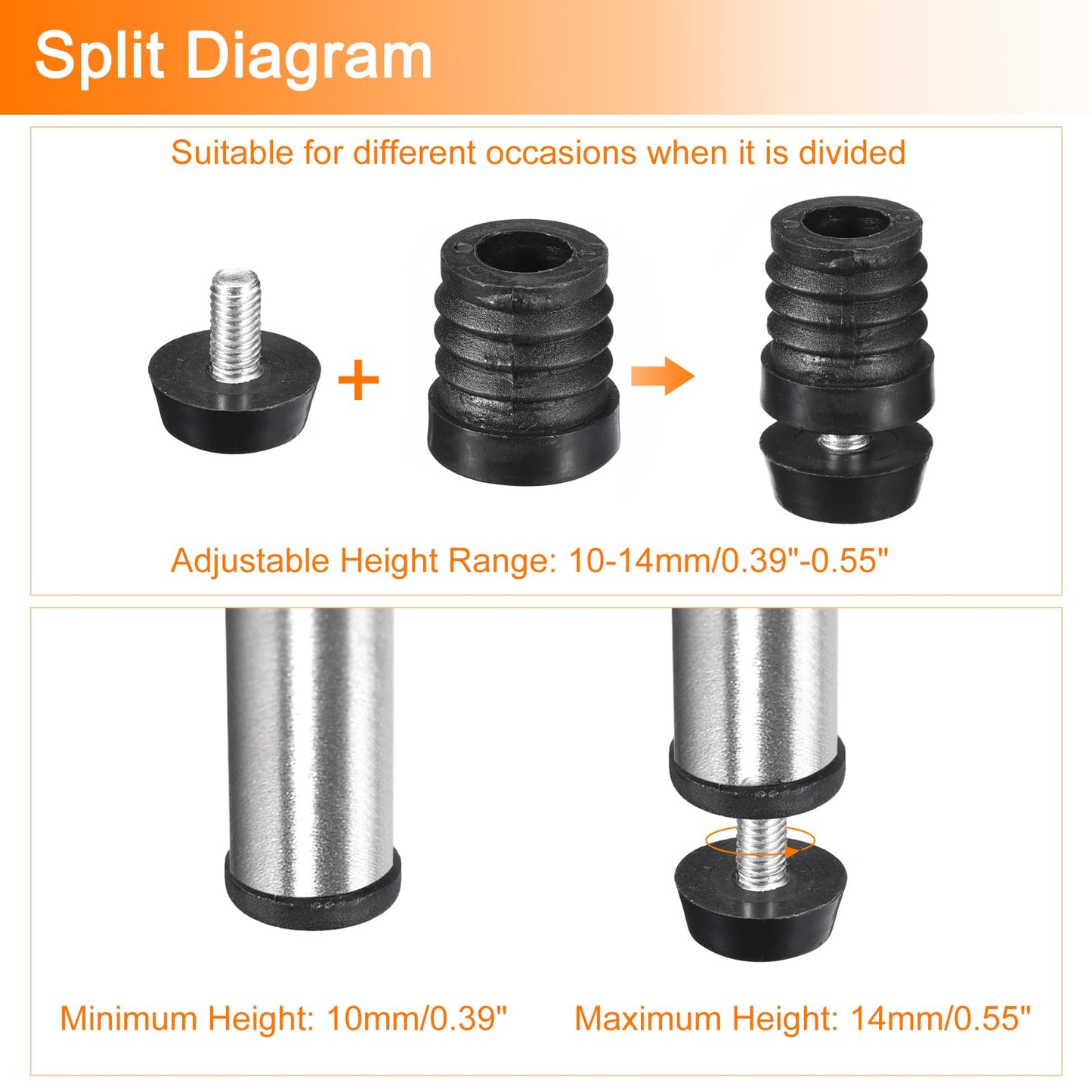 uxcell 12Pcs Inserts for Round Tubes with Leveling Feet, for 19mm/0.75" OD Round Tube, M6-1.0mm Thread Black Plastic Furniture Chair Blanking End Caps Insert Plugs