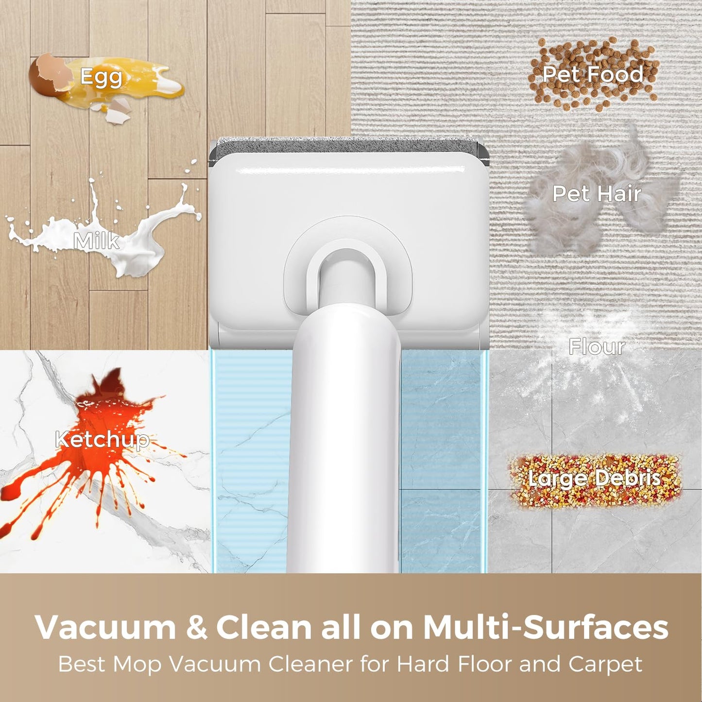 HABIUBIU Wet Dry Vacuum Cleaner, 23KPa Vacuum and Mop Combo, 180° Lay-Flat Design with Edge Cleaning, Self-Cleaning Vacuum Mop for Hard Floors, Up to 35 Min Runtime, LED Display & Voice Prompts