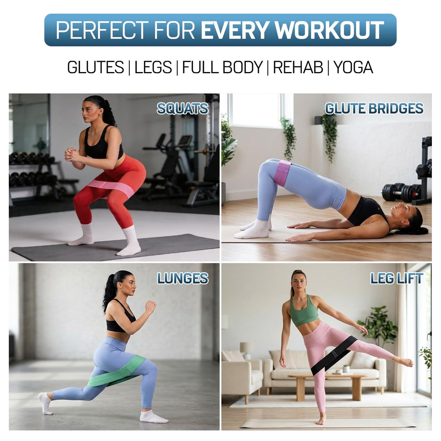 Resistance Bands, Workout Bands, Exercise Bands for Working Out with Workout Bands Guide, 4 Levels Booty Bands, Leg Exercise Bands Resistance, Glute Bands, Non-Slip Fabric Elastic Bands for Men Women