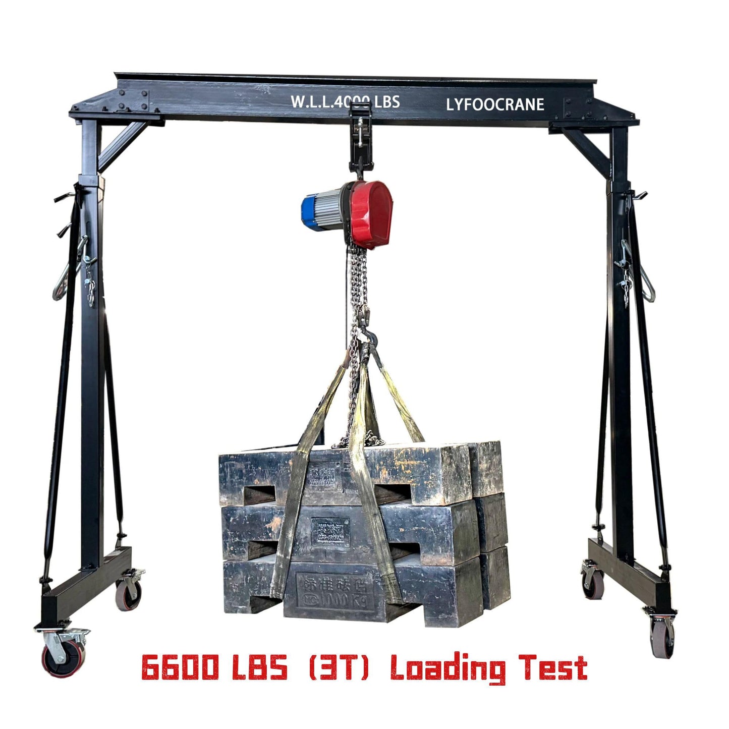 4000 Lbs (6600 lbs Static Loading Test) Gantry Crane, Ajustable 7.87-11.04 FT, Shop Crane 2T with Hoist, Trolley, Sling, Shackles, Hooks and Festoon System Garage Gantry Crane