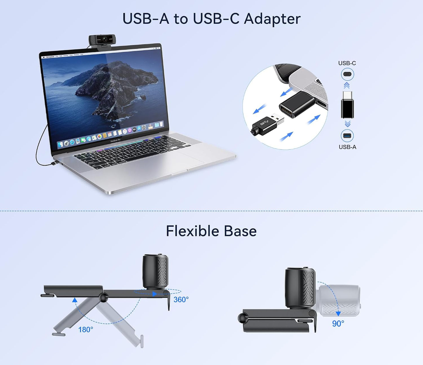 Amdony 1080P Streaming Webcam for PC - HD Webcam with Microphone, Privacy Cover, AutoFocus, Noise Cancellation, Auto