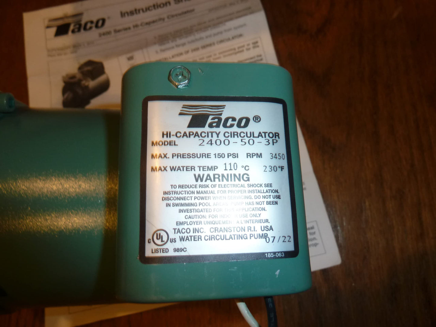Taco 2400-50/2-3P Circulator Pump - Cast Iron - 1/2 HP