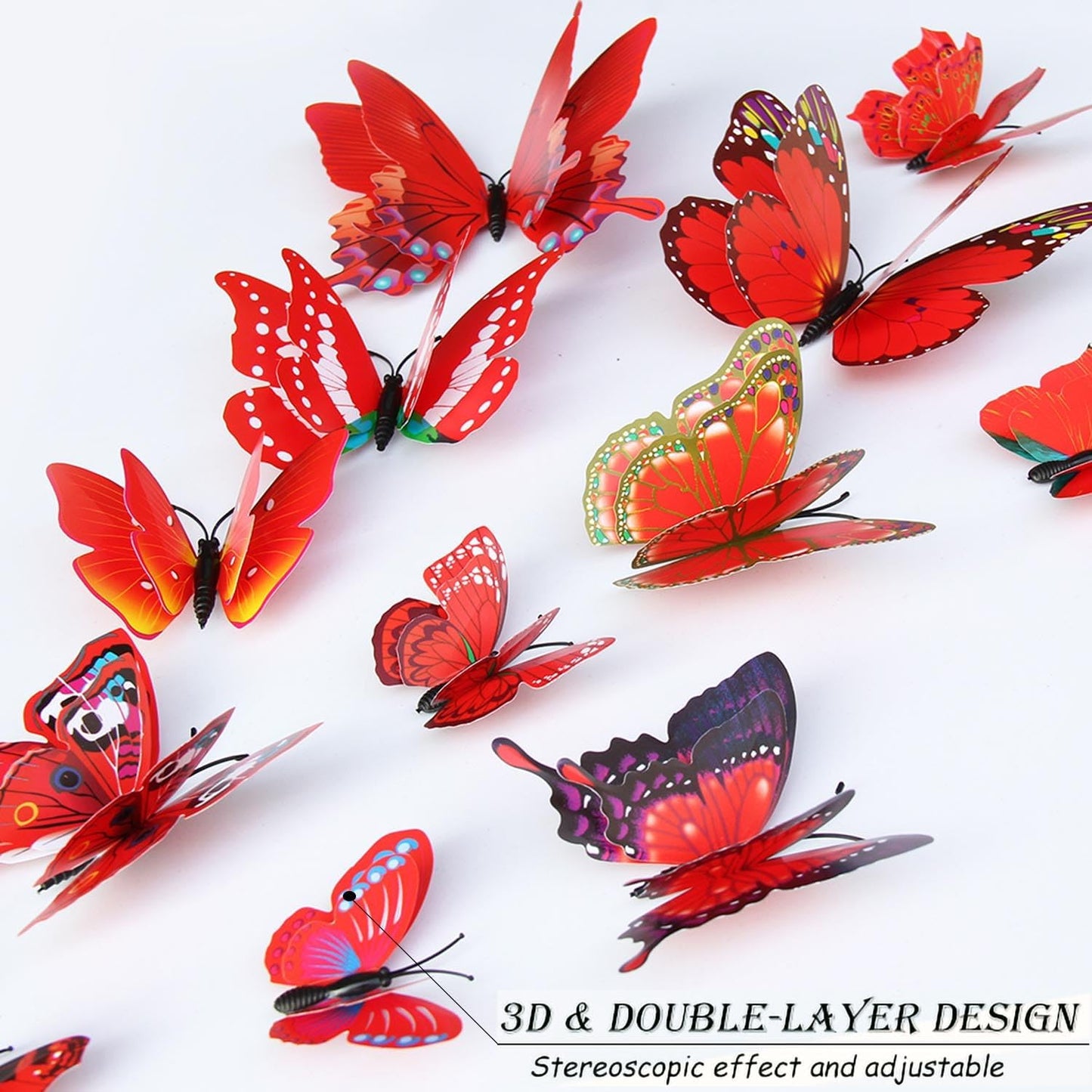 OPSEAM 3D Butterfly Wall Decor - 48 PCS Magnetic Stickers for Party Decorations (Red)