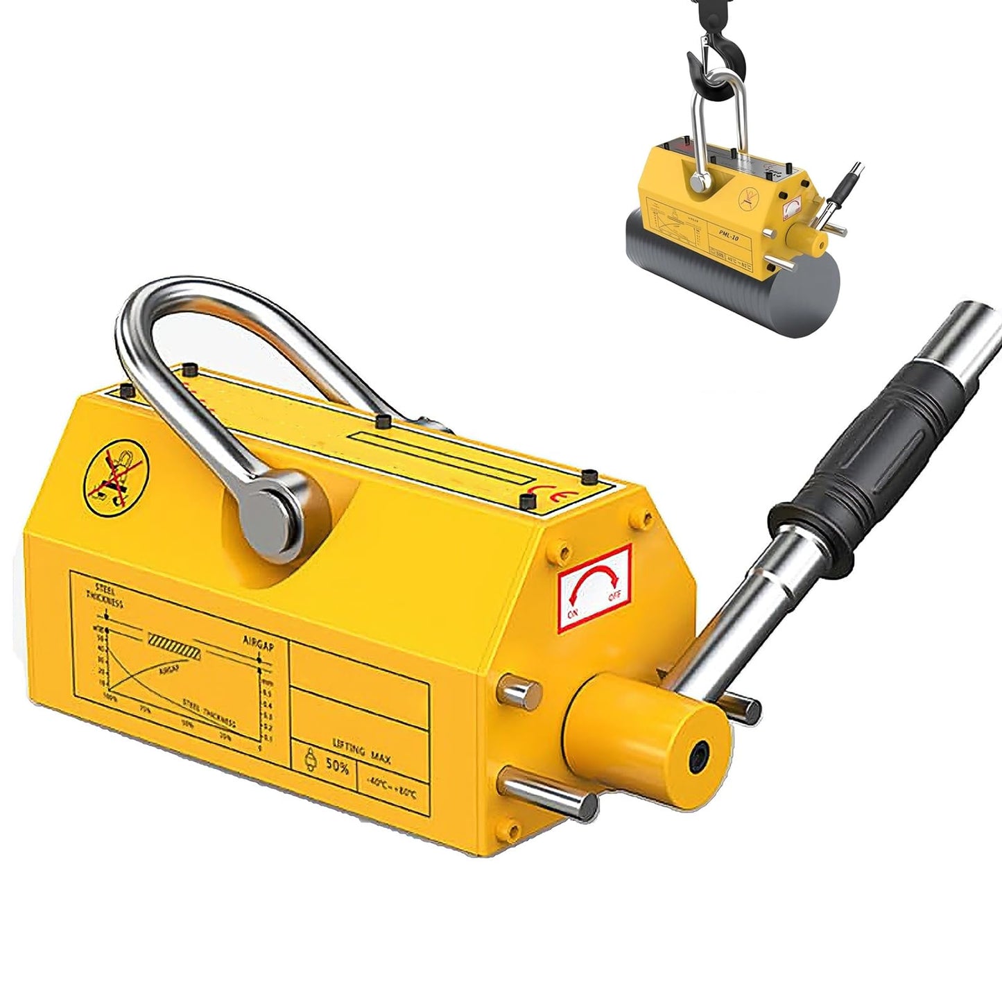 Permanent Magnetic Lifter, 660 lb/300kg Pulling Capacity, Strong Neodymium Magnets Lifting Magnet with Release Handle and Steel Hook for Lifting Plate Steel, Board, Used in Shop Crane, Hoist, Board